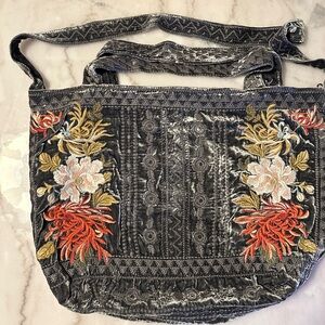 JWLA Johnny Was Velvet Embroidered Tote Bag